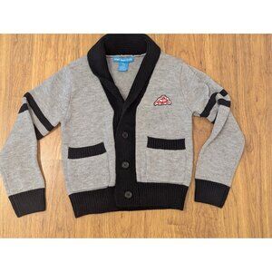 Soho Boys Club Gray & Black Button-Up Knit Cardigan With Los Angeles Patch Strip